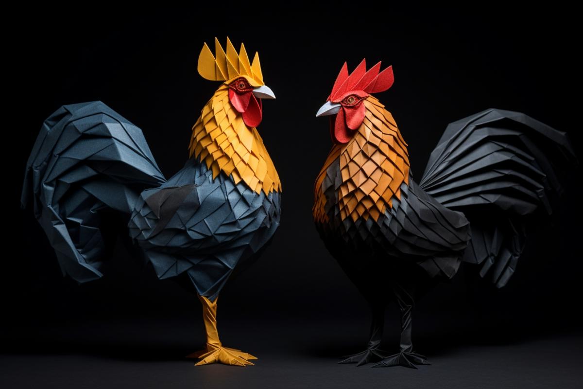 Rich chickens in origami style