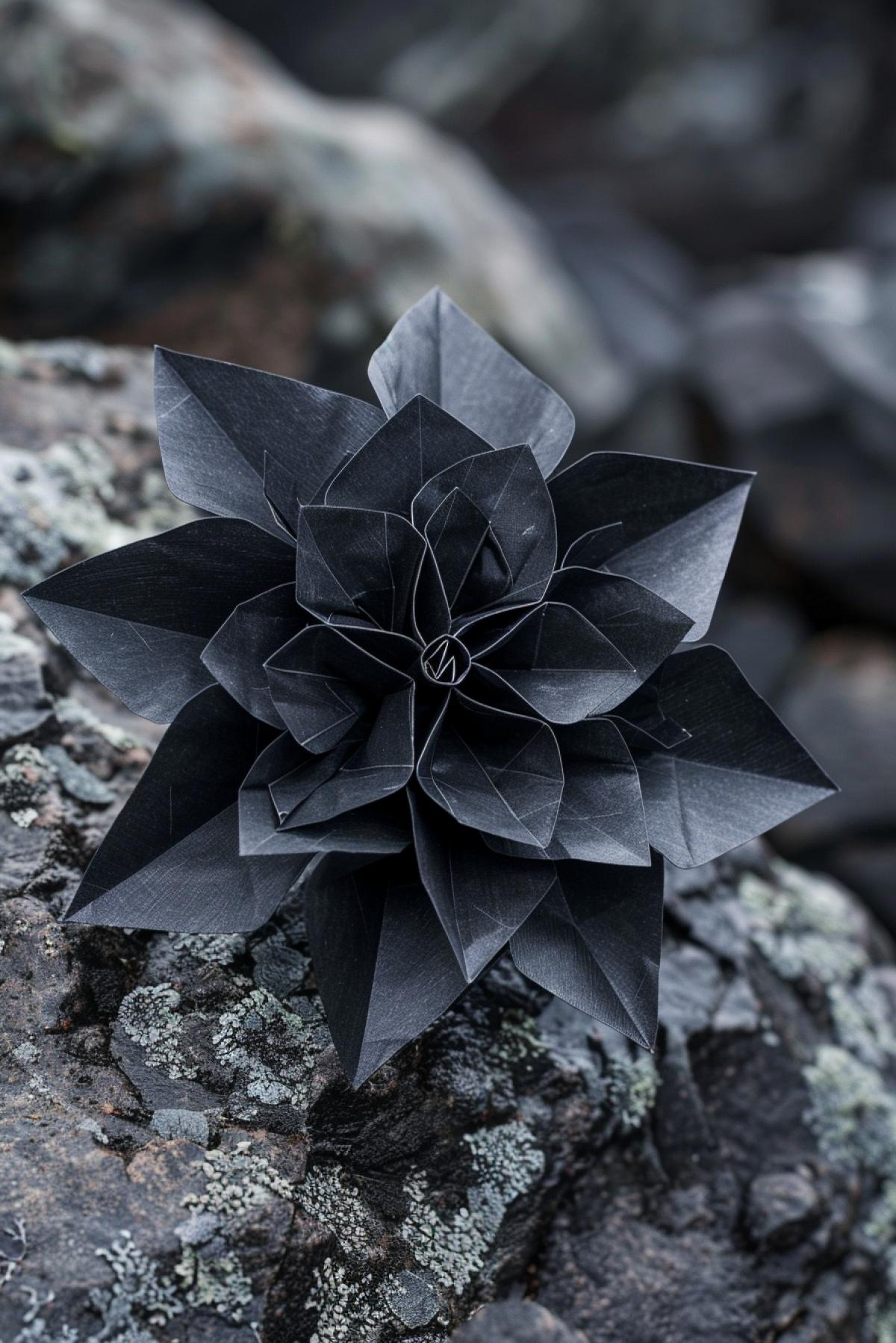 cosmic flower, origami, unusual shape of the object, flickering, realistic image, Gothic style