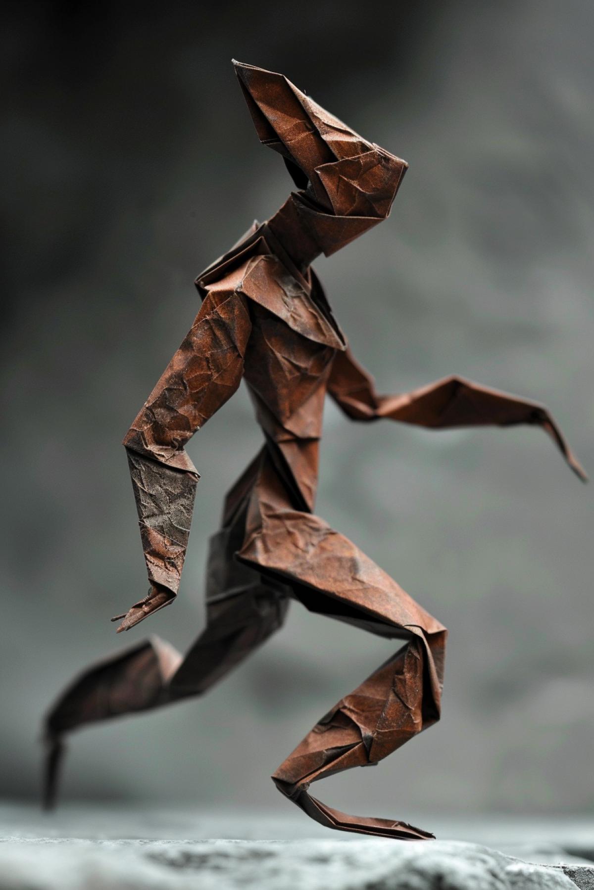 origami, unusual human figure, flickering, realistic image, minimalism, interesting Mysterious background, Parallel world