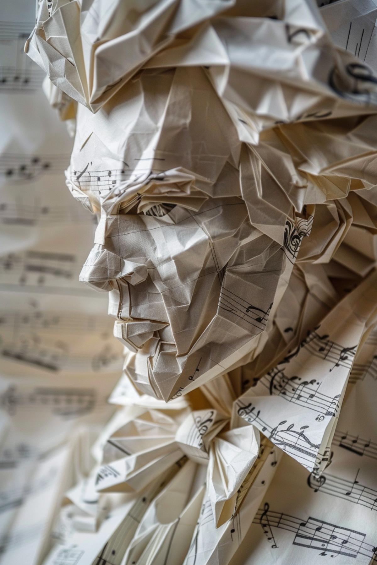 Beethoven origami sculpture made of music score paper