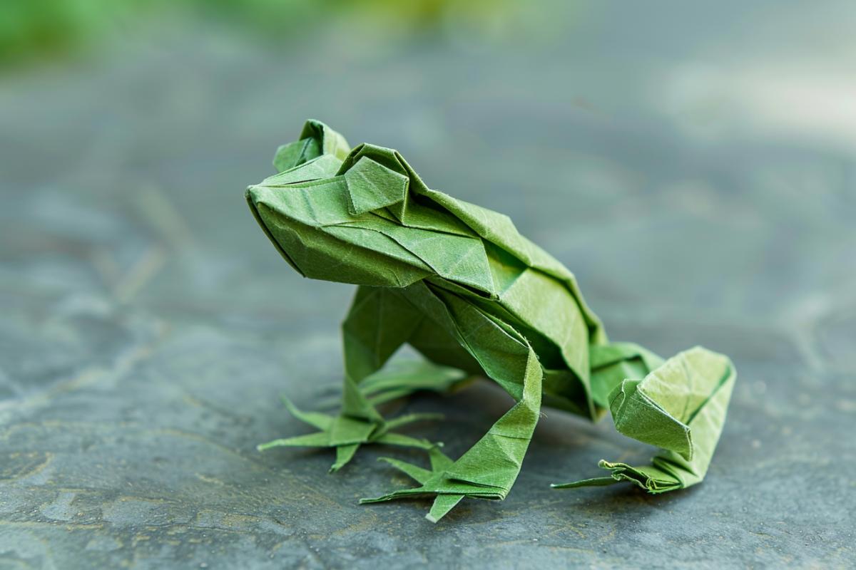 frog folded from paper by a child