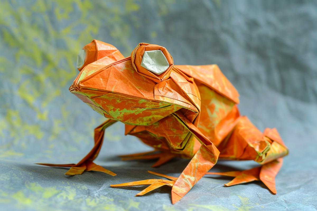 frog folded from paper by a child