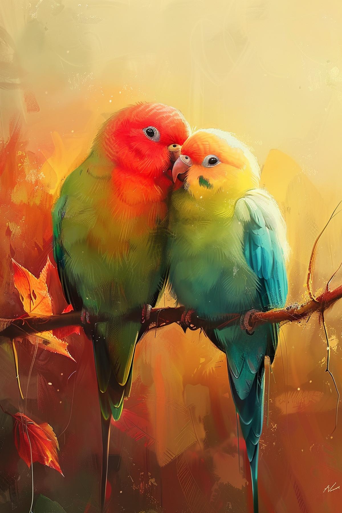 Two lovebirds. Cartoon. Humor.