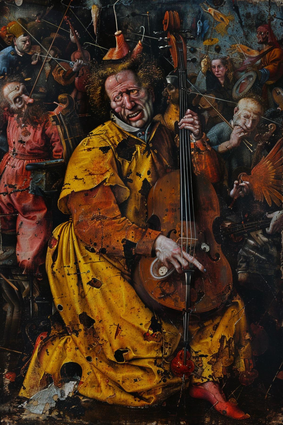 Personal hell for rock-musicians art in style of Hieronymus Bosch