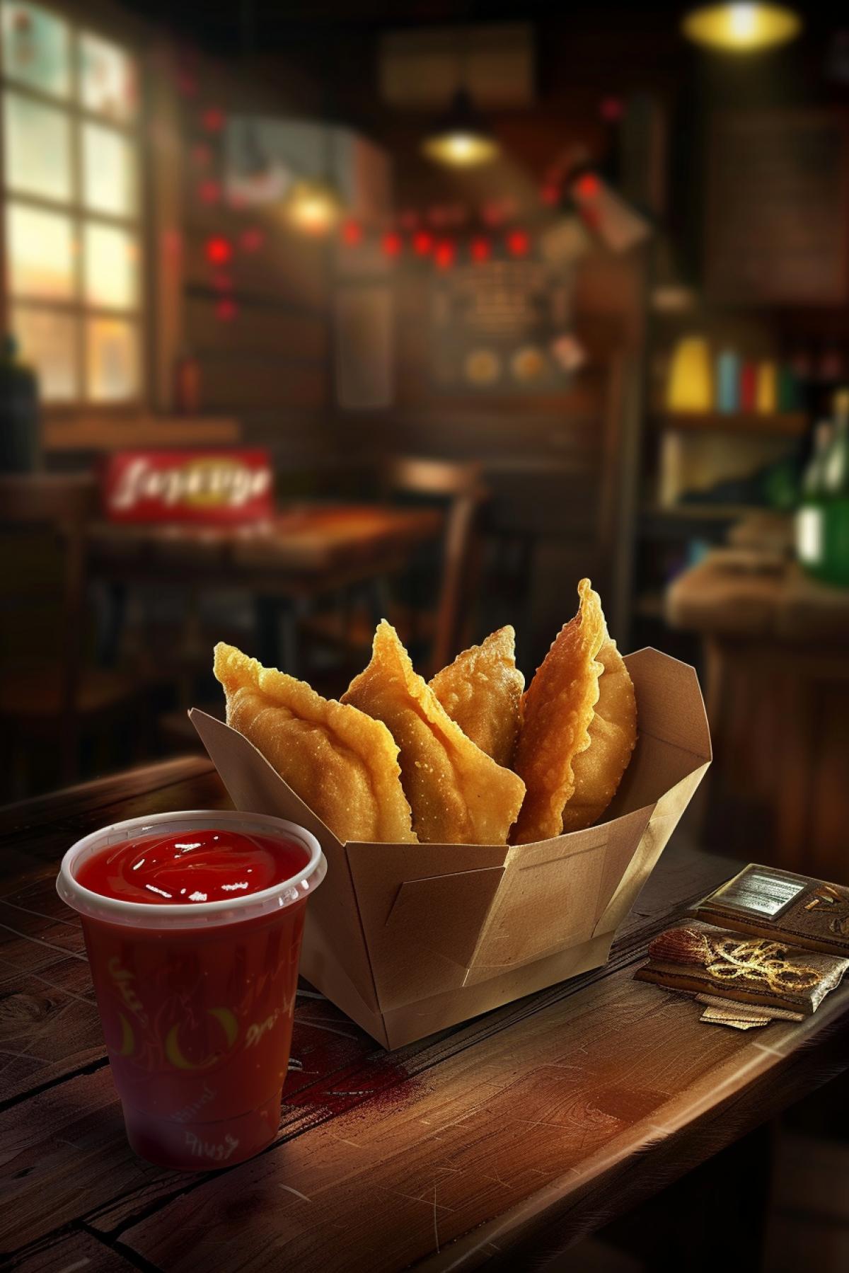 Dumplings on the go. Fast food advertising poster