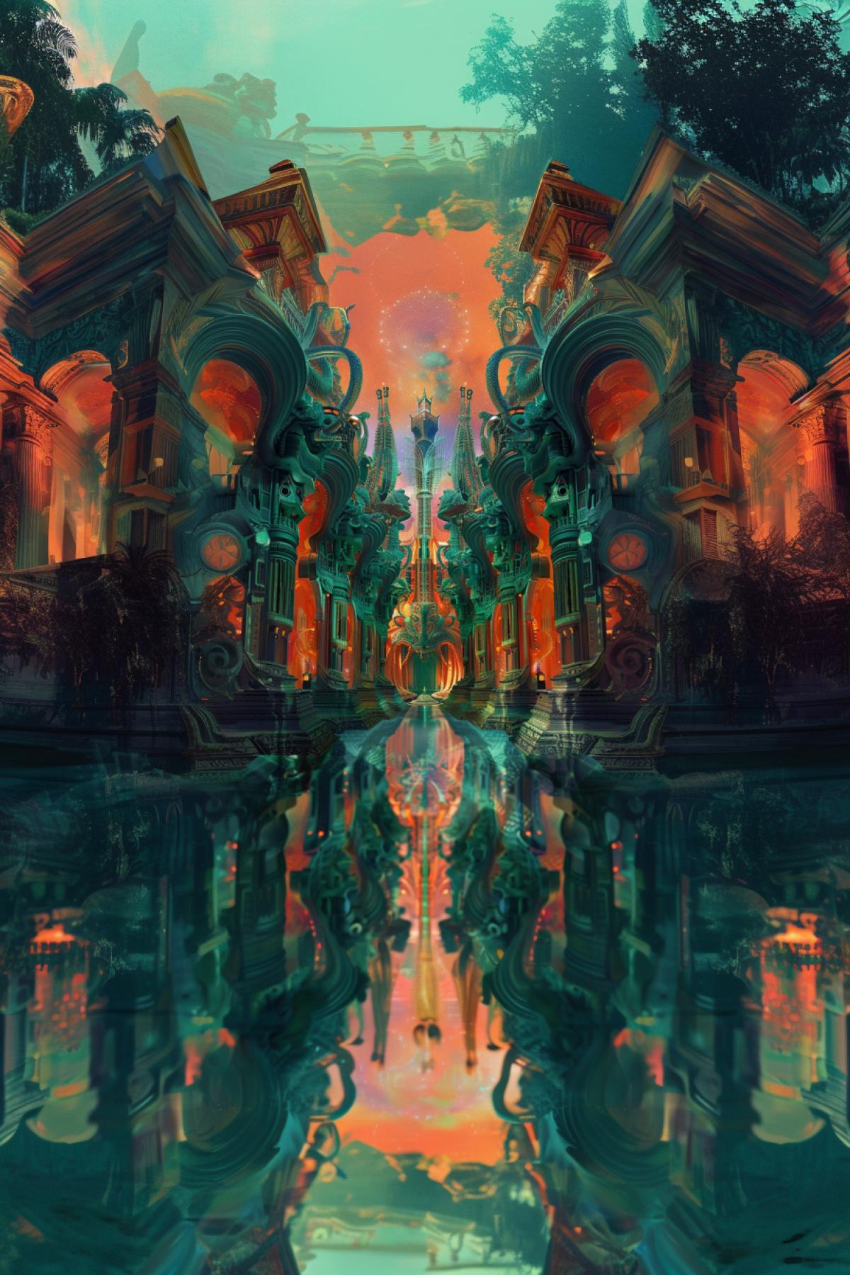 psychedelic architecture? psychedelic? ? flicker? realistic image? graphic arts? Parallel universe? clear details