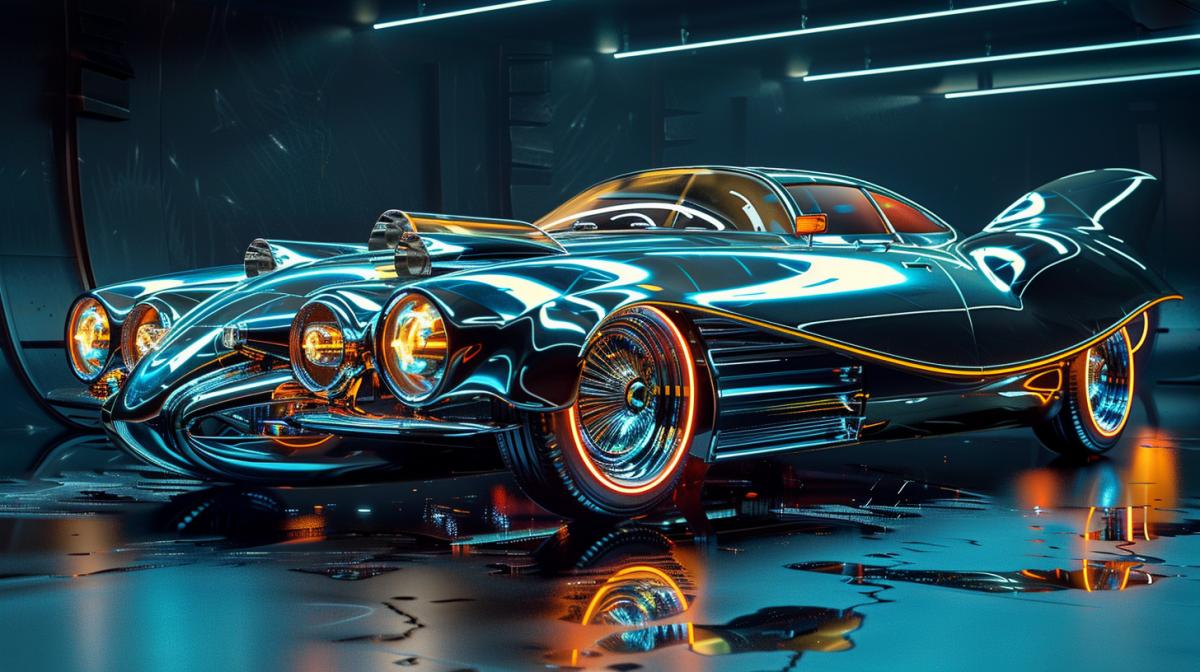 A fancy retro car in a futuristic alien style