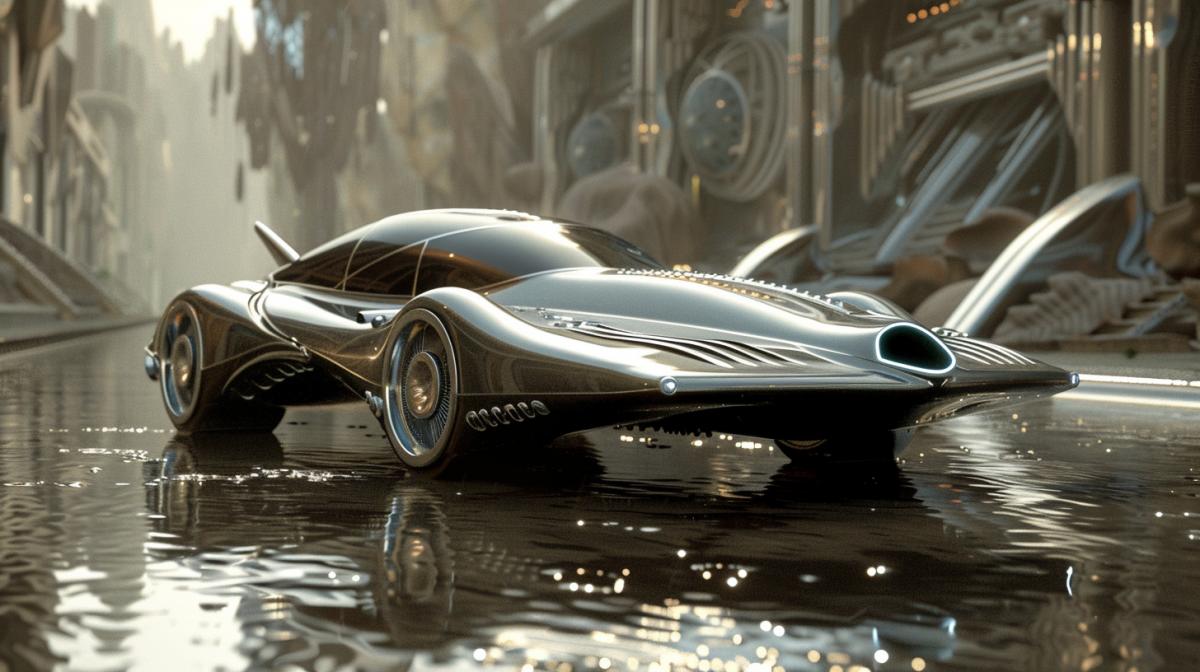 A fancy retro car in a futuristic alien style