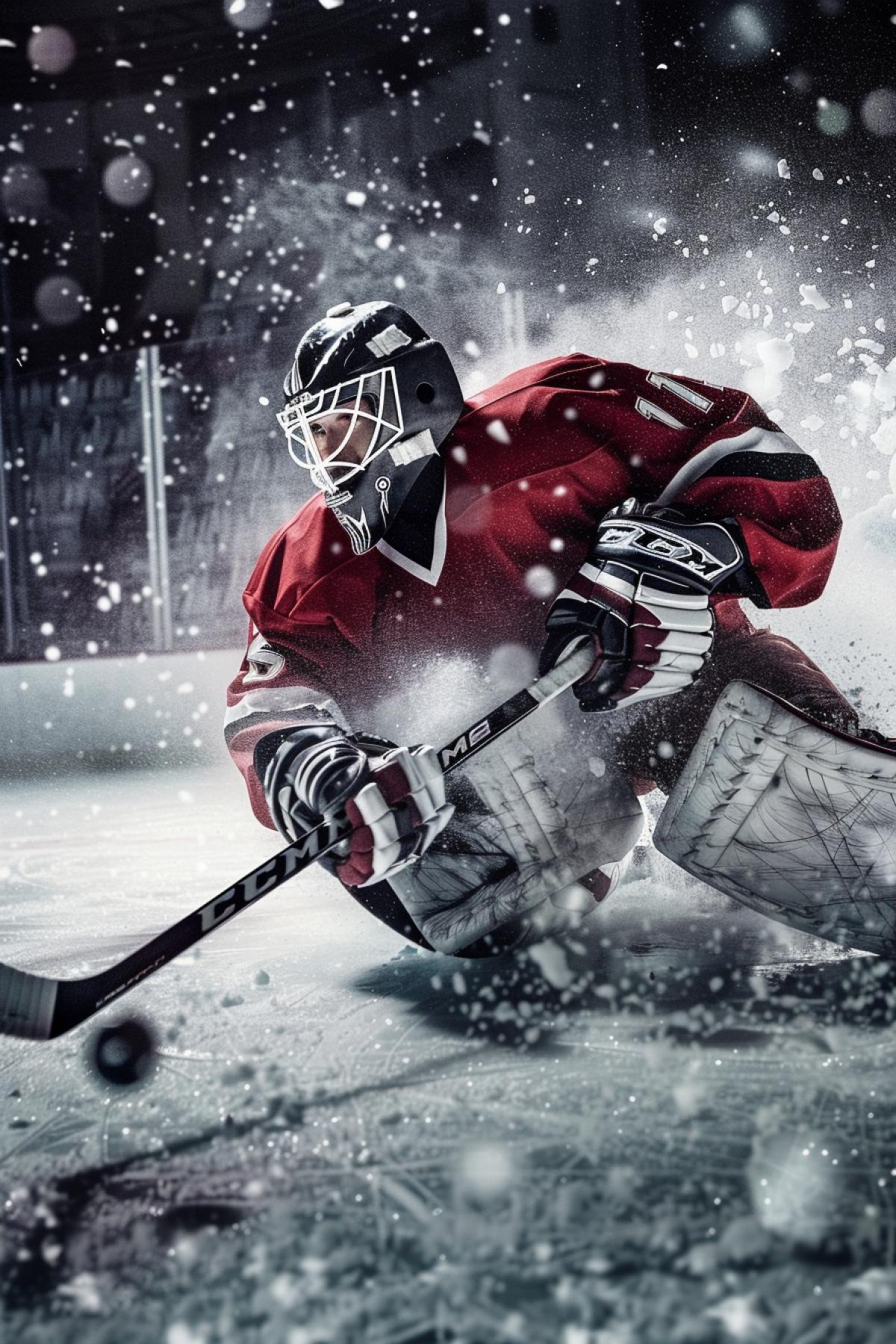 Hockey goalkeeper catching the puck dynamic sport photo