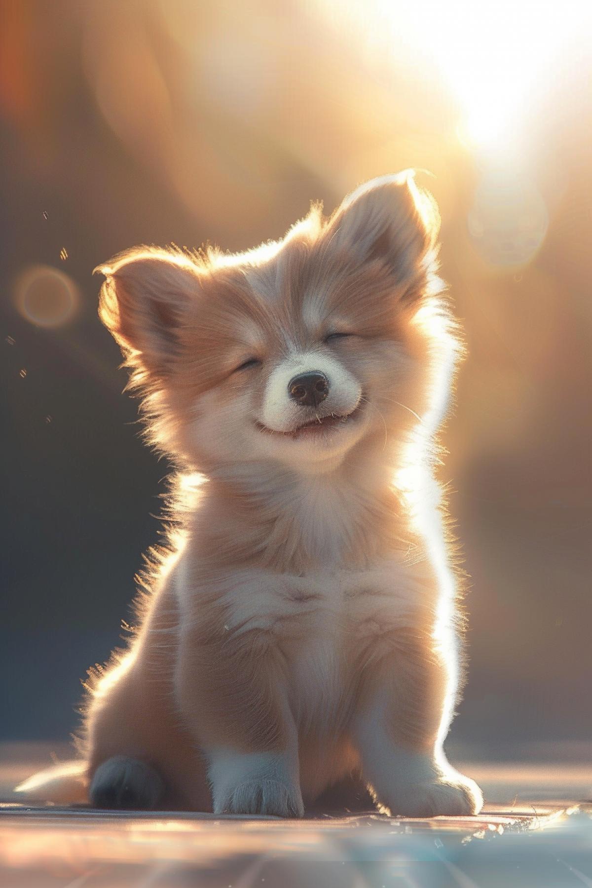 A cute Teddy puppy, smiling in the sunlight, presented in a cartoon style