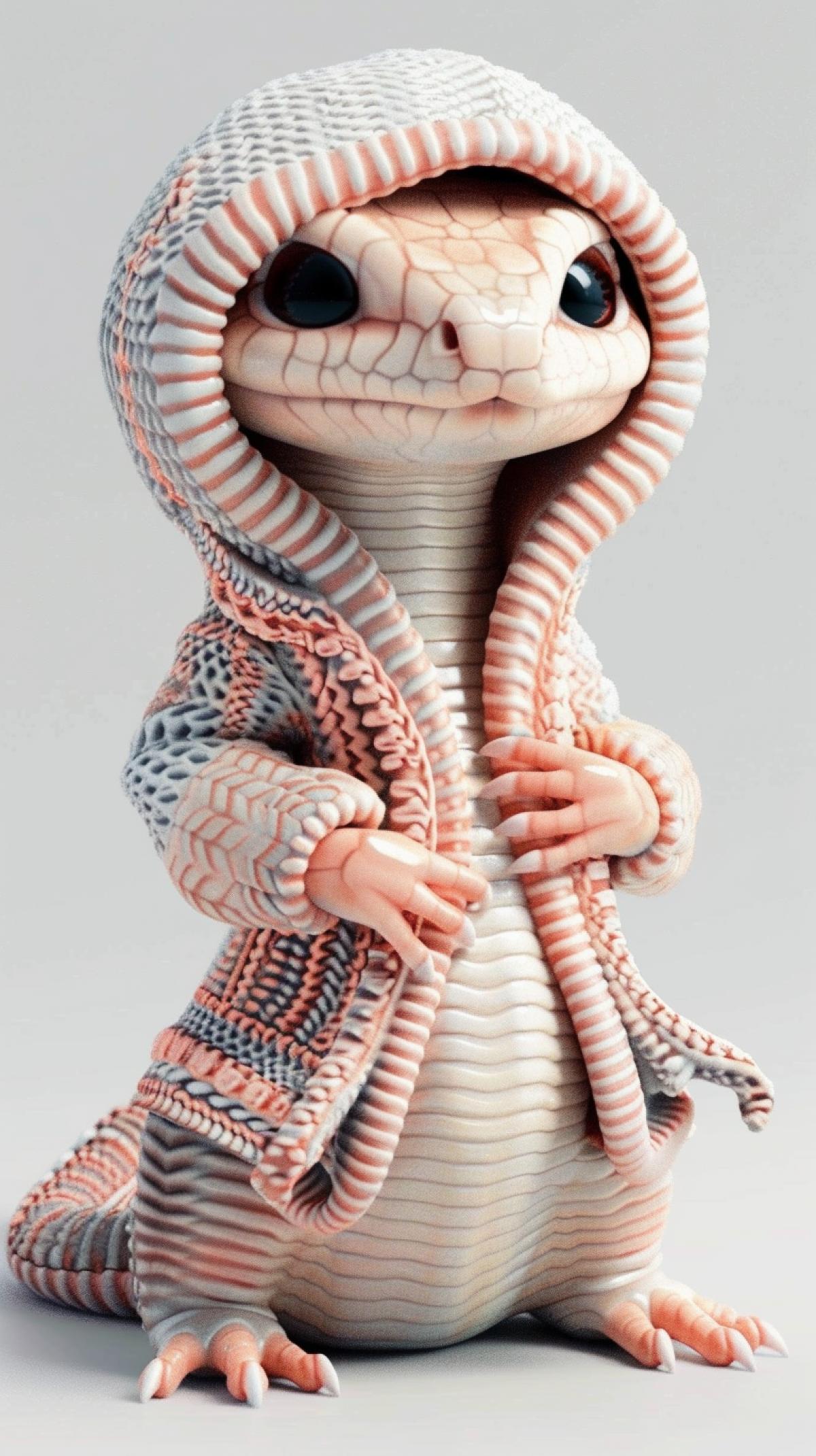 Full length baby snake in warm winter pajamas, 3d isolated image