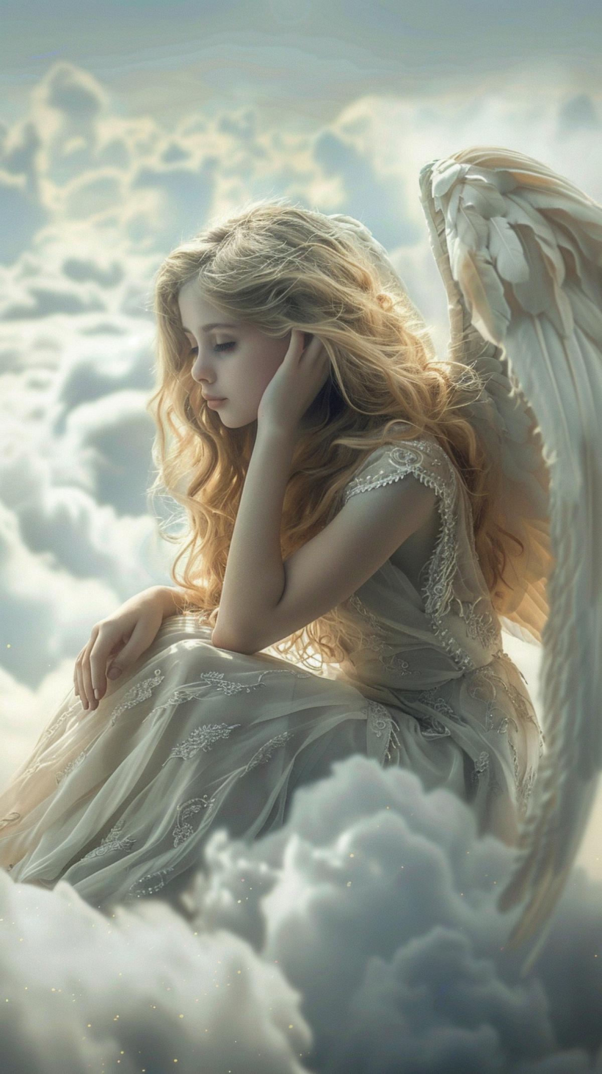 a gentle angel basks in the lush clouds