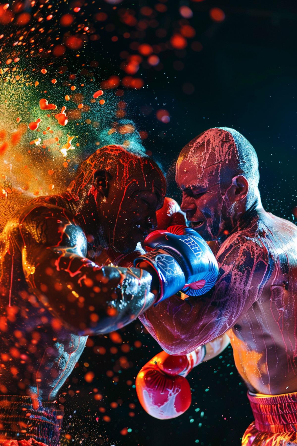 Boxing match sports full color photo dynamics emotions epic fight bright colors