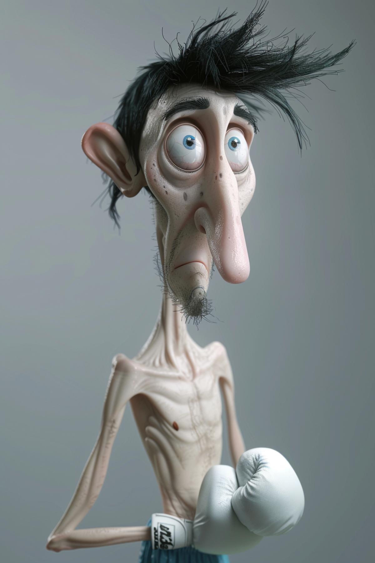 A very skinny cartoon boxer celebrates victory.