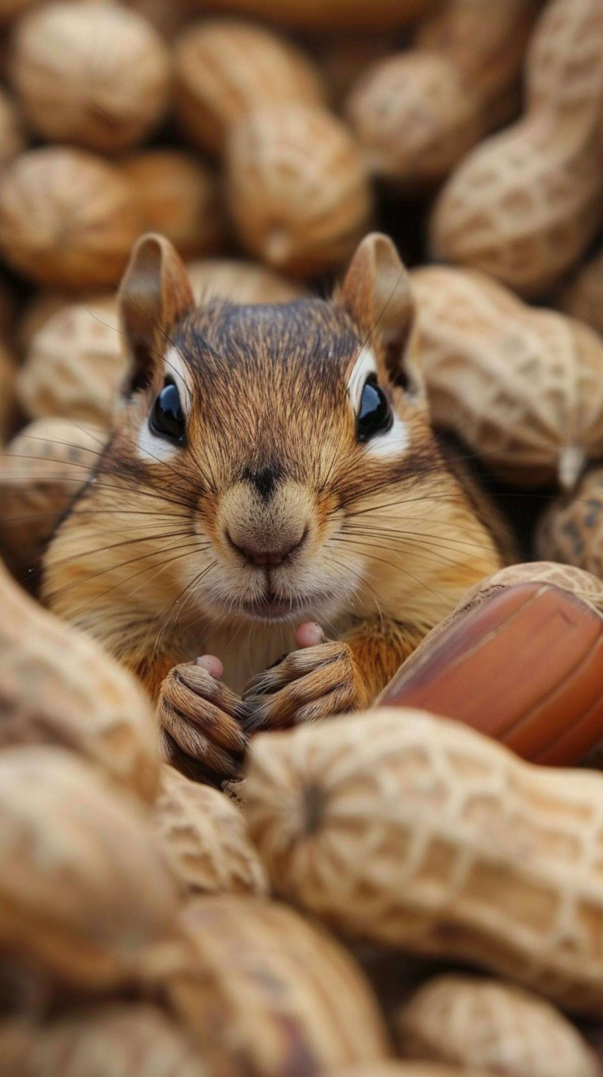 Chipmunk blissfully in a pile of peanuts. Advertising