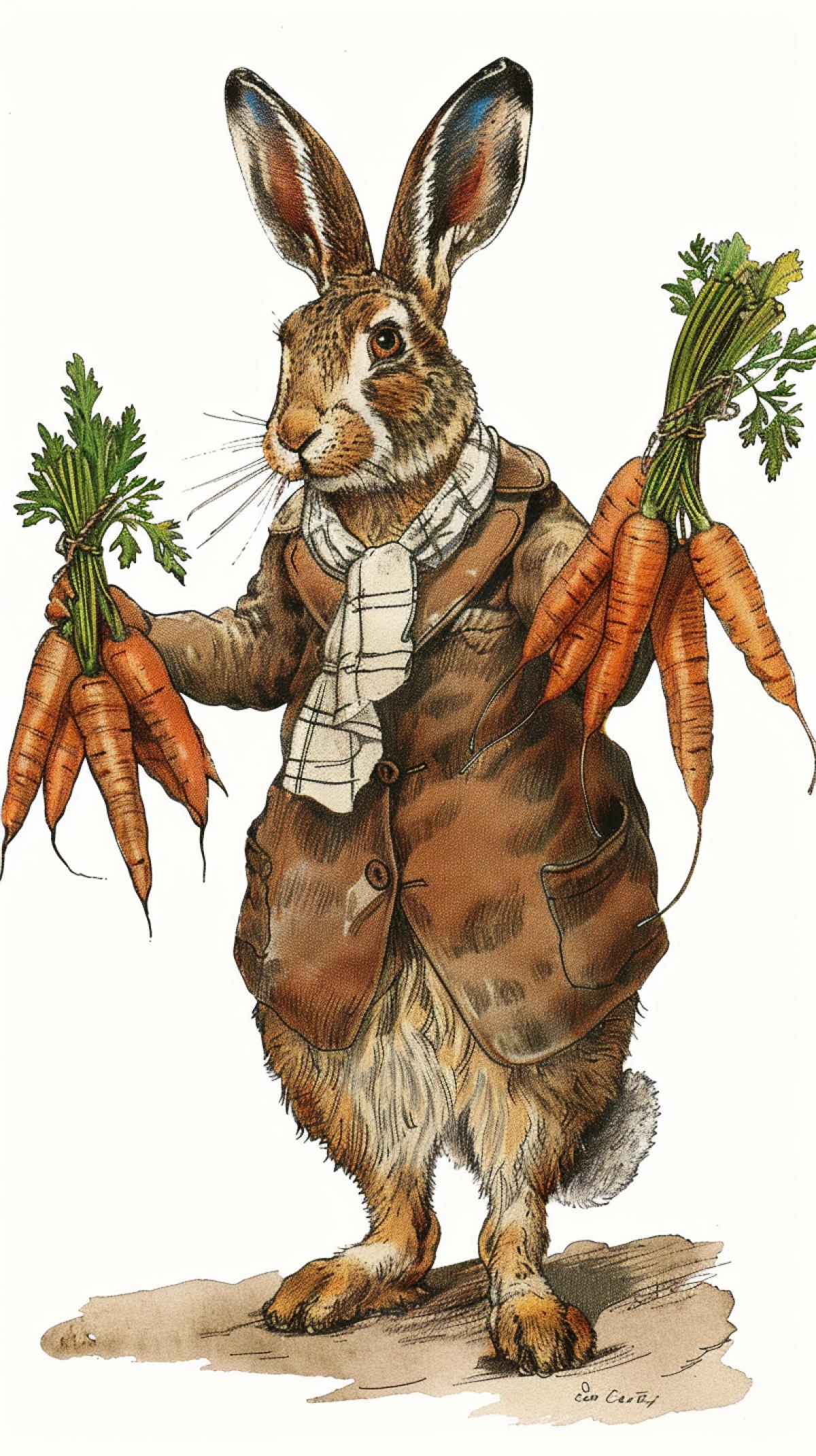 A hare selling carrots. Advertising
