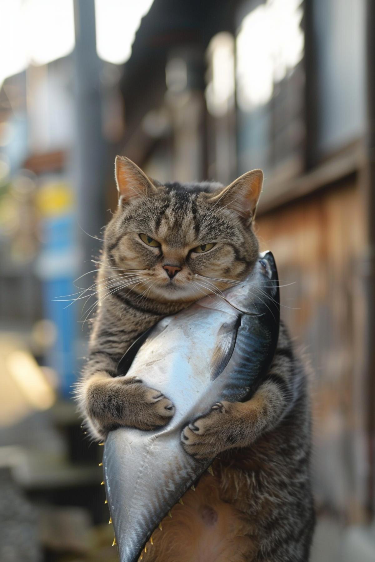 tuna in the arms of a fat cat