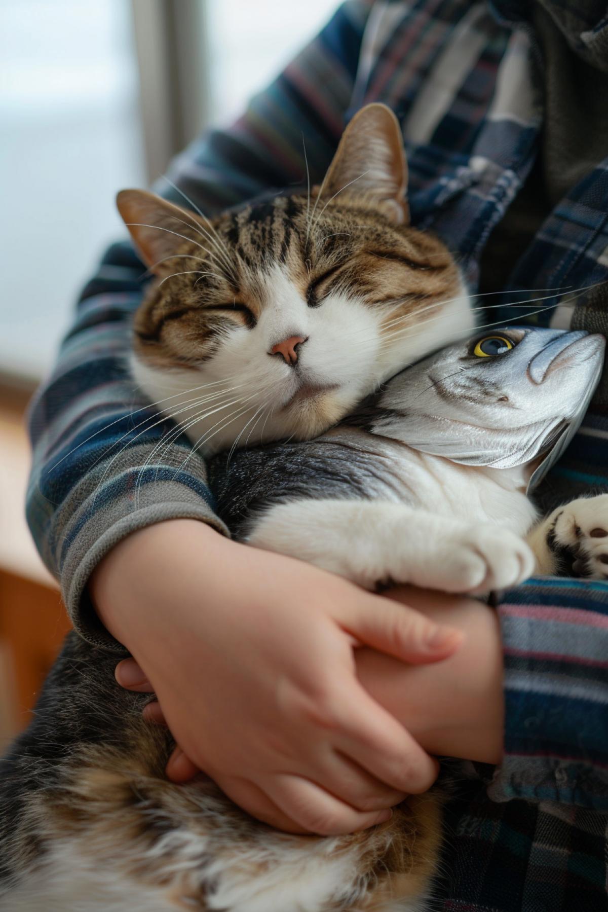 tuna in the arms of a fat cat