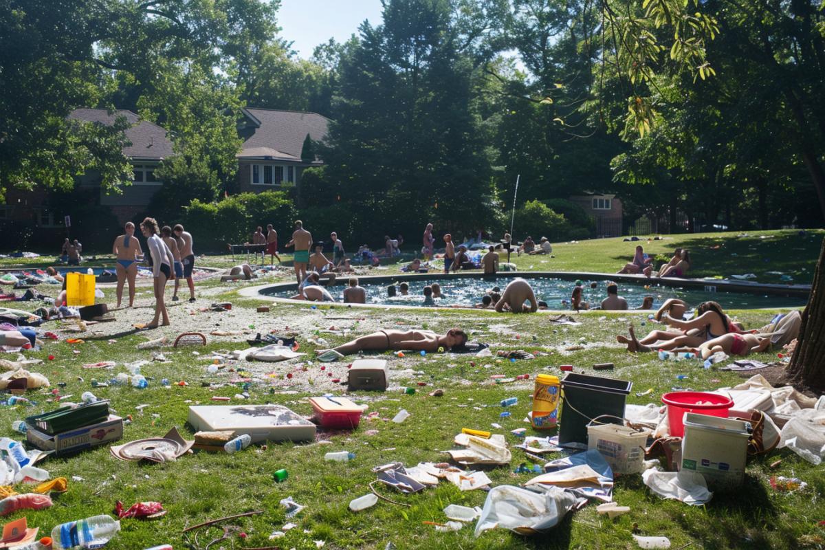 The lawn is a mess after a student pool party