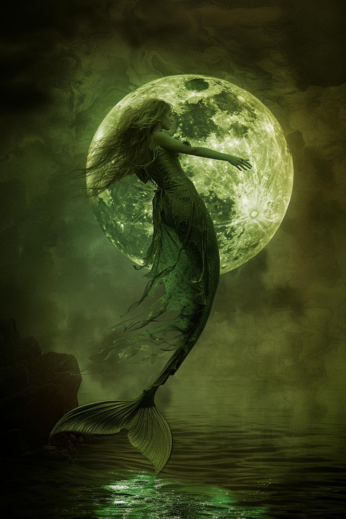 A mermaid on the edge of the earth in search of a new life, day and night mixed up, love and pain merged into one, flickering, parallel world