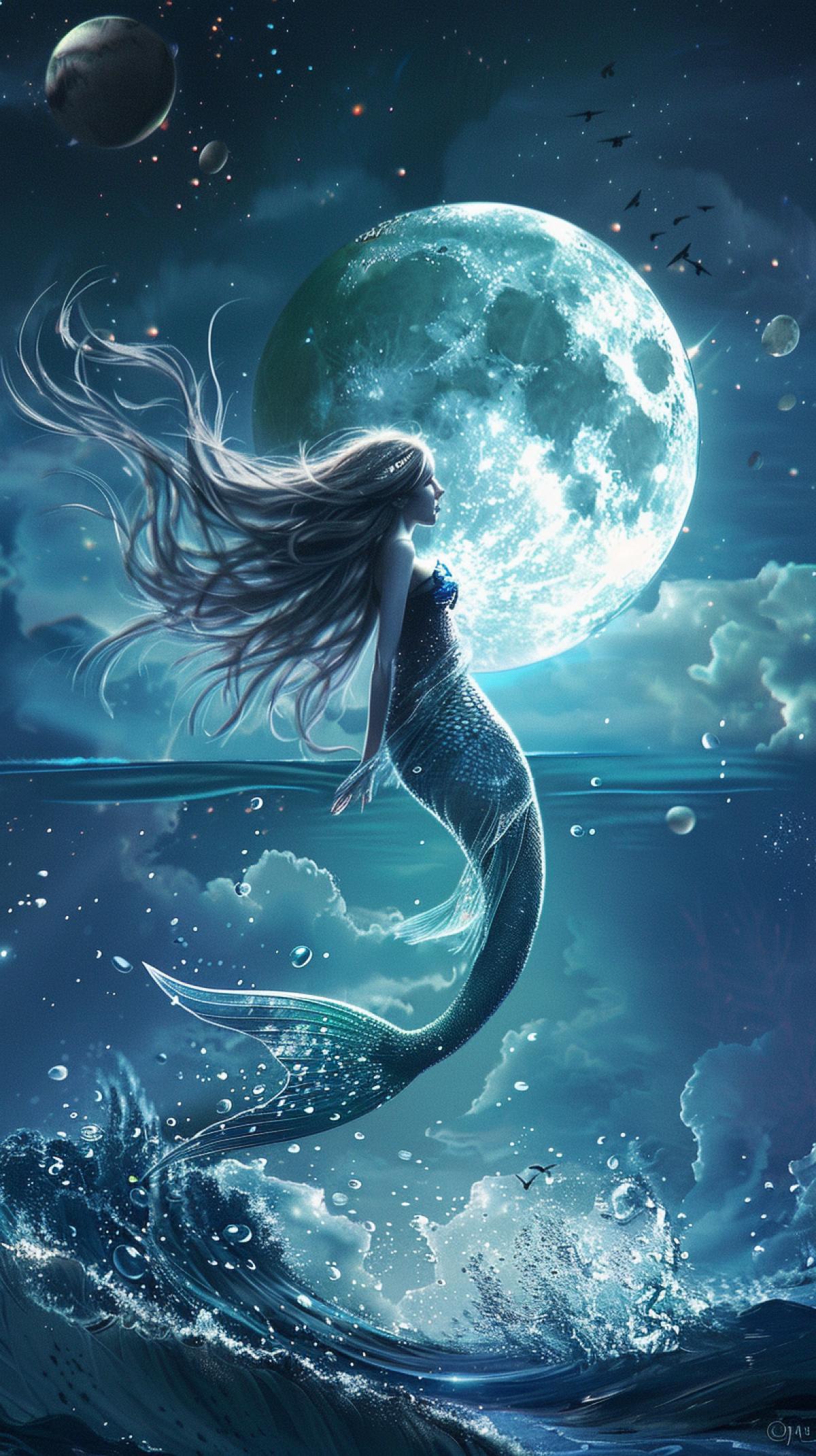 Mermaid floating in outer space