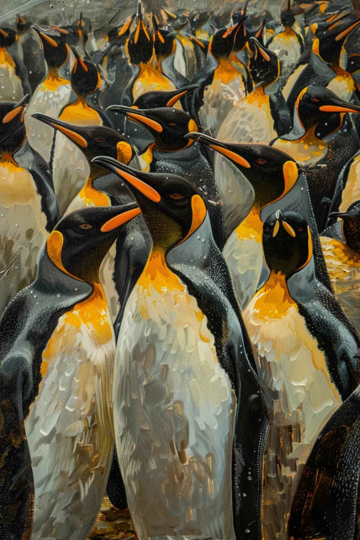 King penguins crowd close low view oil canvas