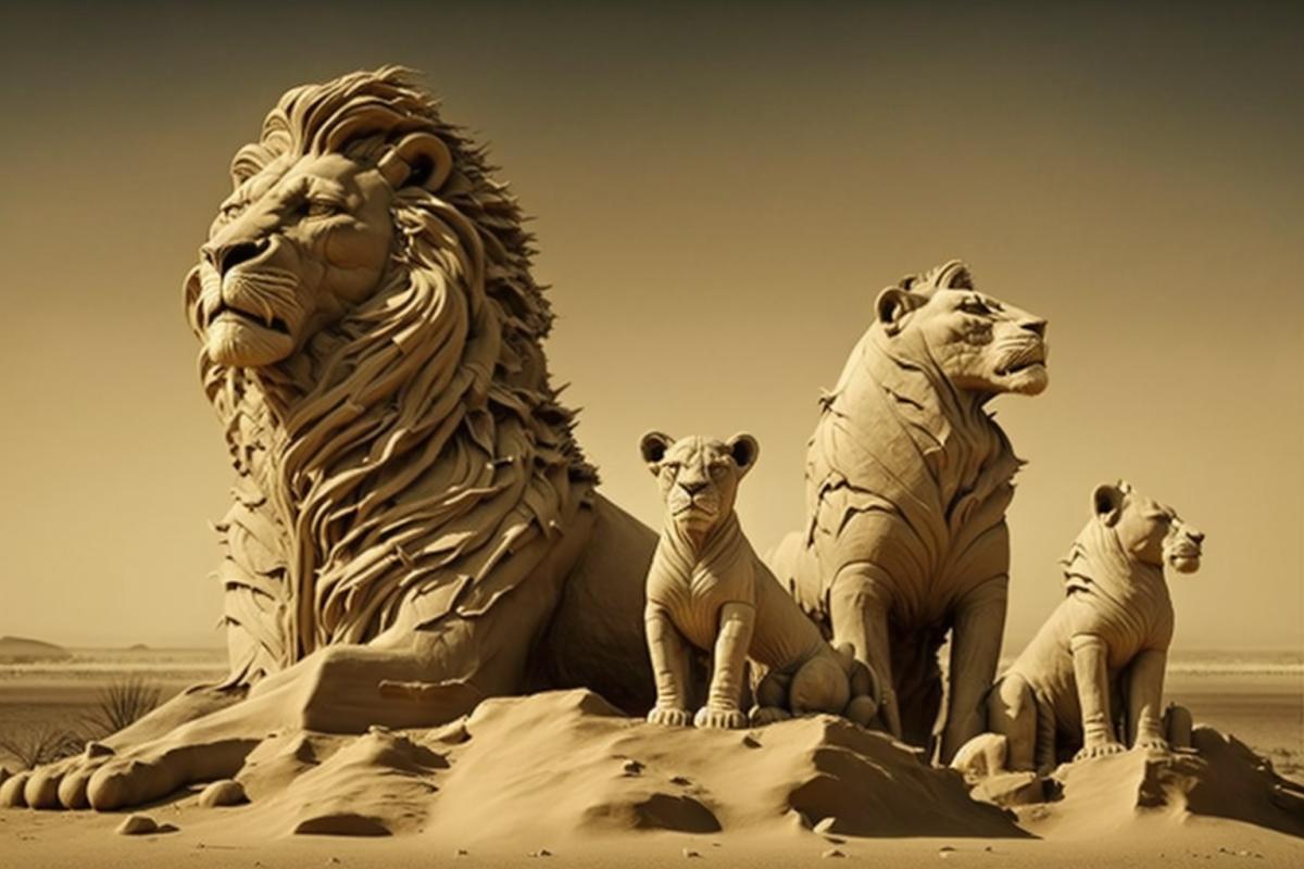 a civilized family of civilized lions in a civilized desert
