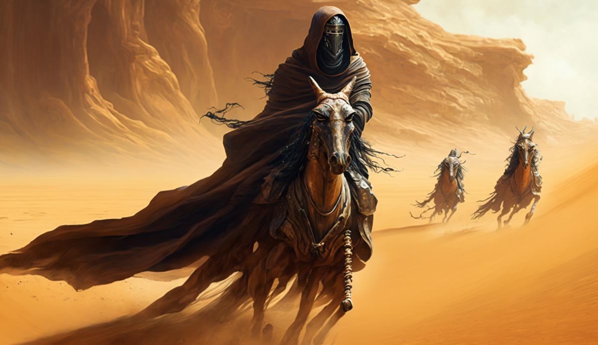 Fremen from Arrakis riding on Shai-Huludami
