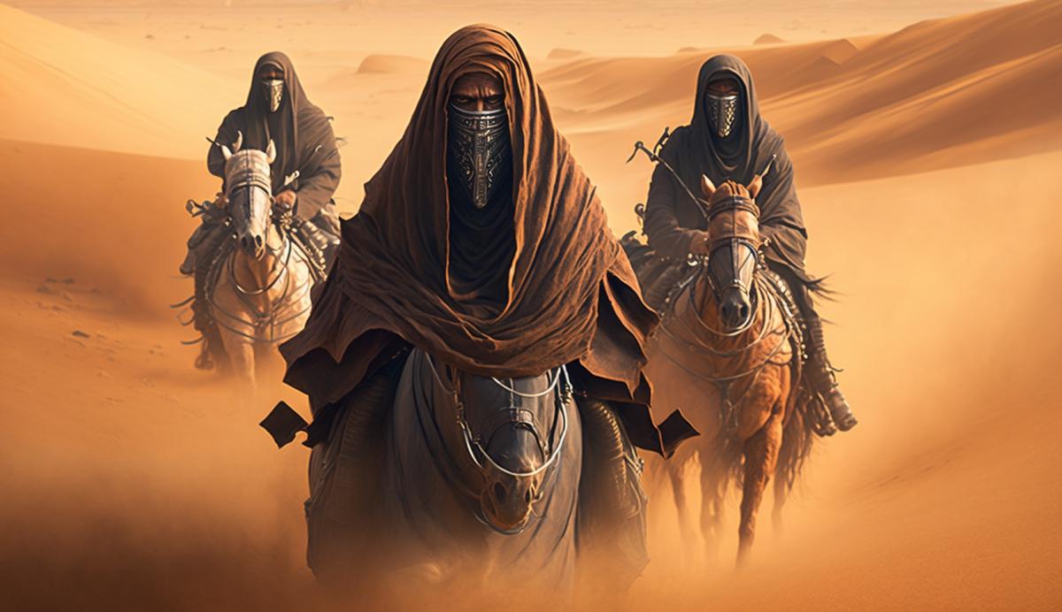 Fremen from Arrakis riding on Shai-Huludami