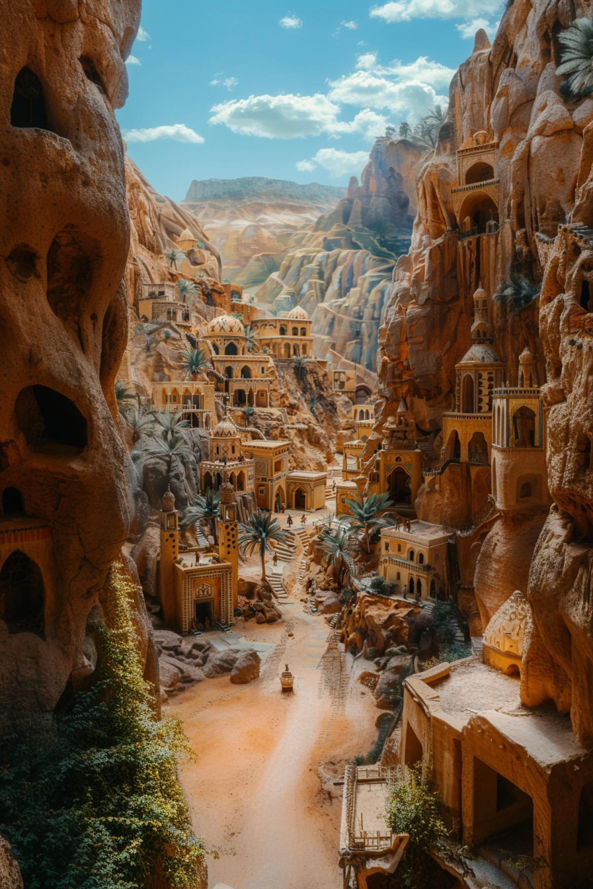 desert civilization, ethnic people. . city, oasis, criticism. realistic image, fairy tale world
