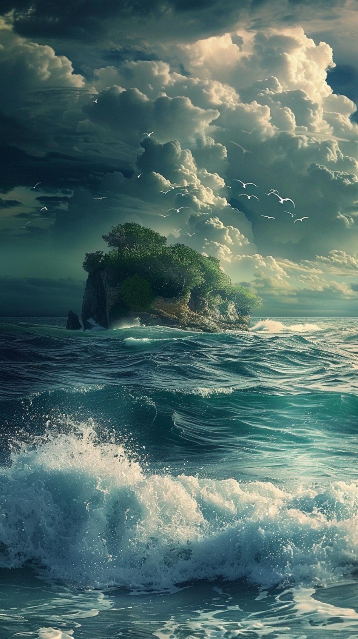 storm in the ocean near a wonderful island