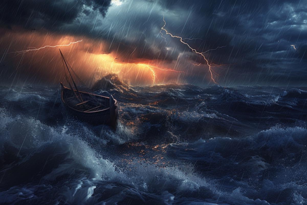 storm, tempest, lightning, raft, detailed of jewels