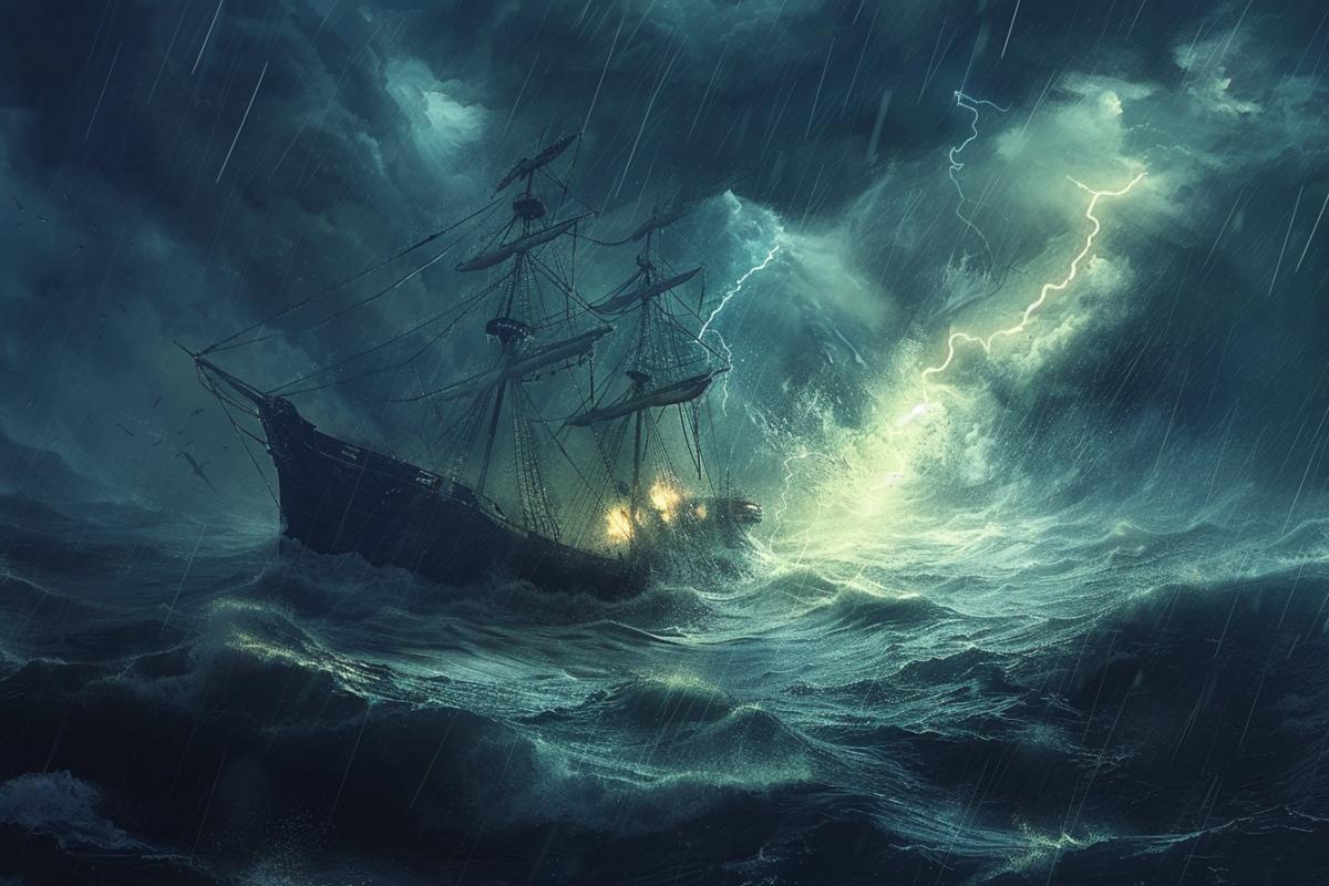 storm, tempest, lightning, raft, detailed of jewels