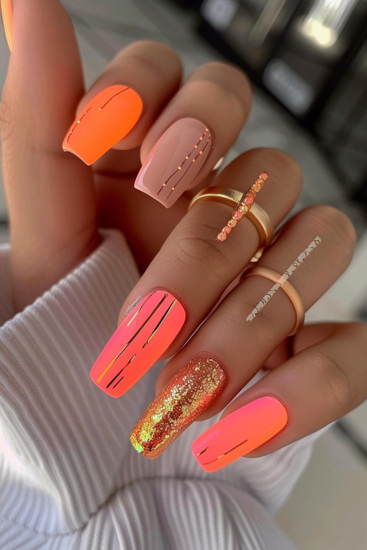 Bright manicure with carrot vibe