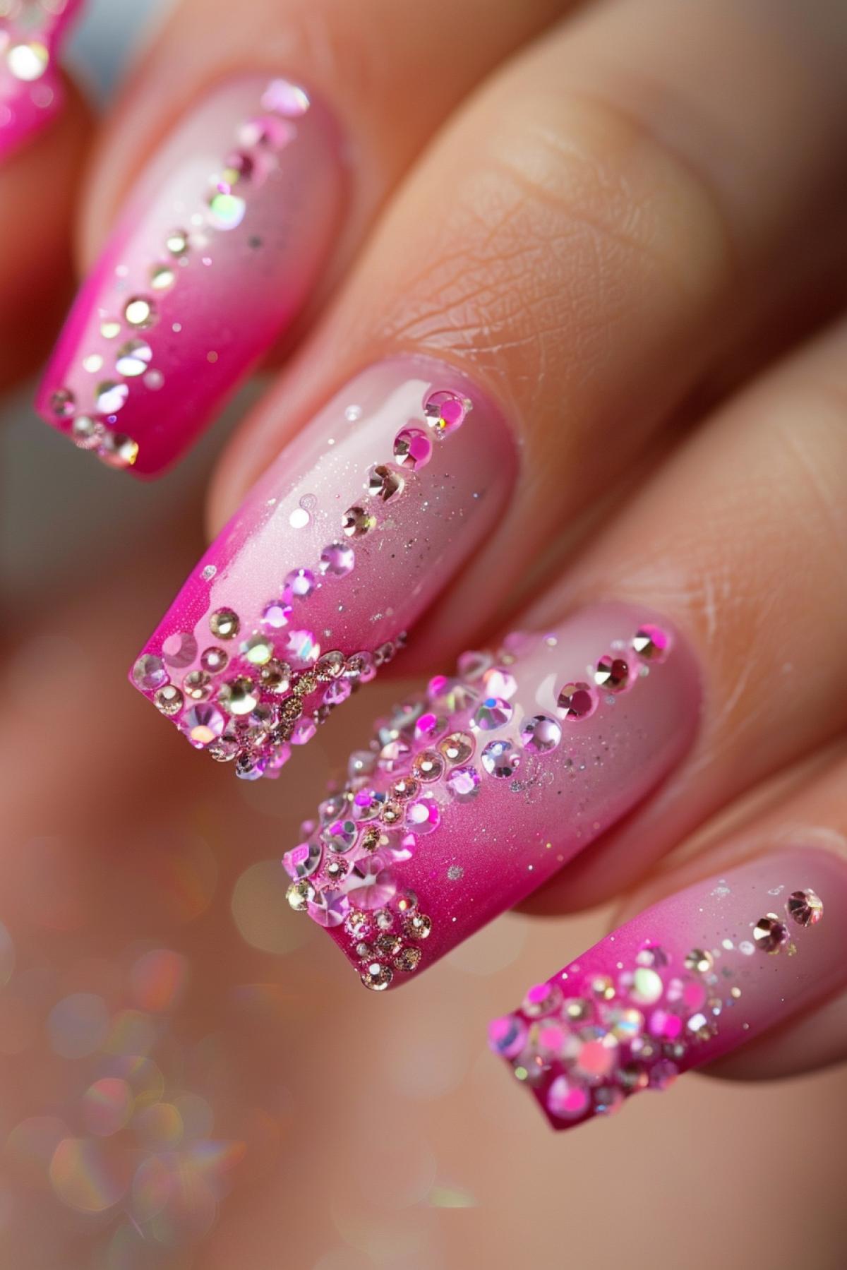 pink manicure? Gradient? flicker? rhinestones