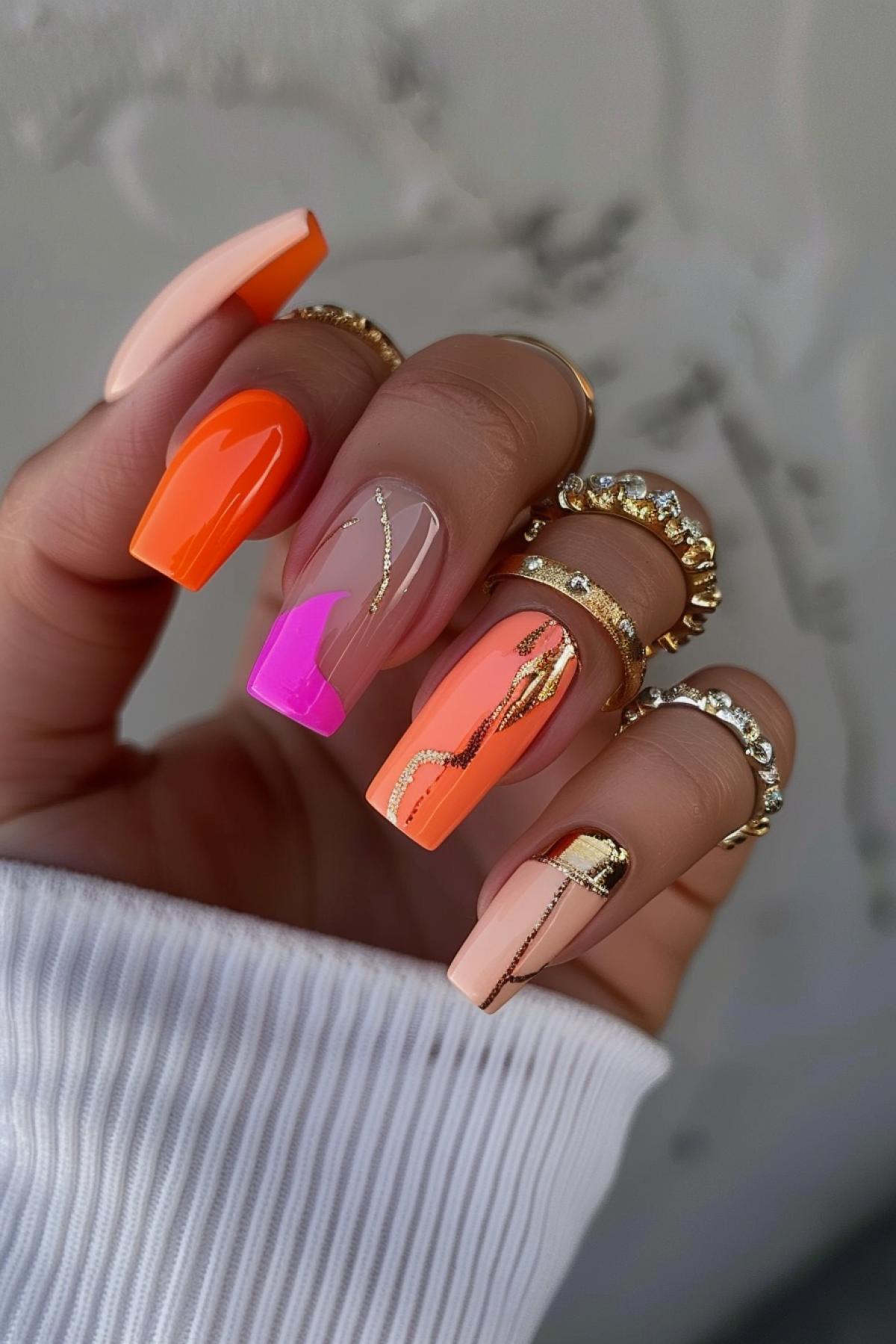 Bright manicure with carrot vibe