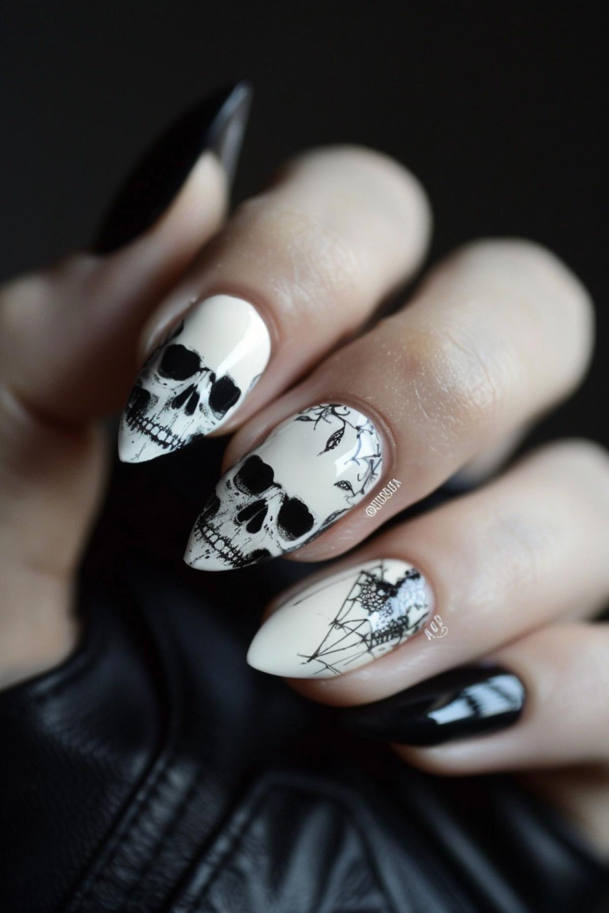 Royal manicure, on manicure draw a skull, vanity, shimmer, minimalism, become, radiance