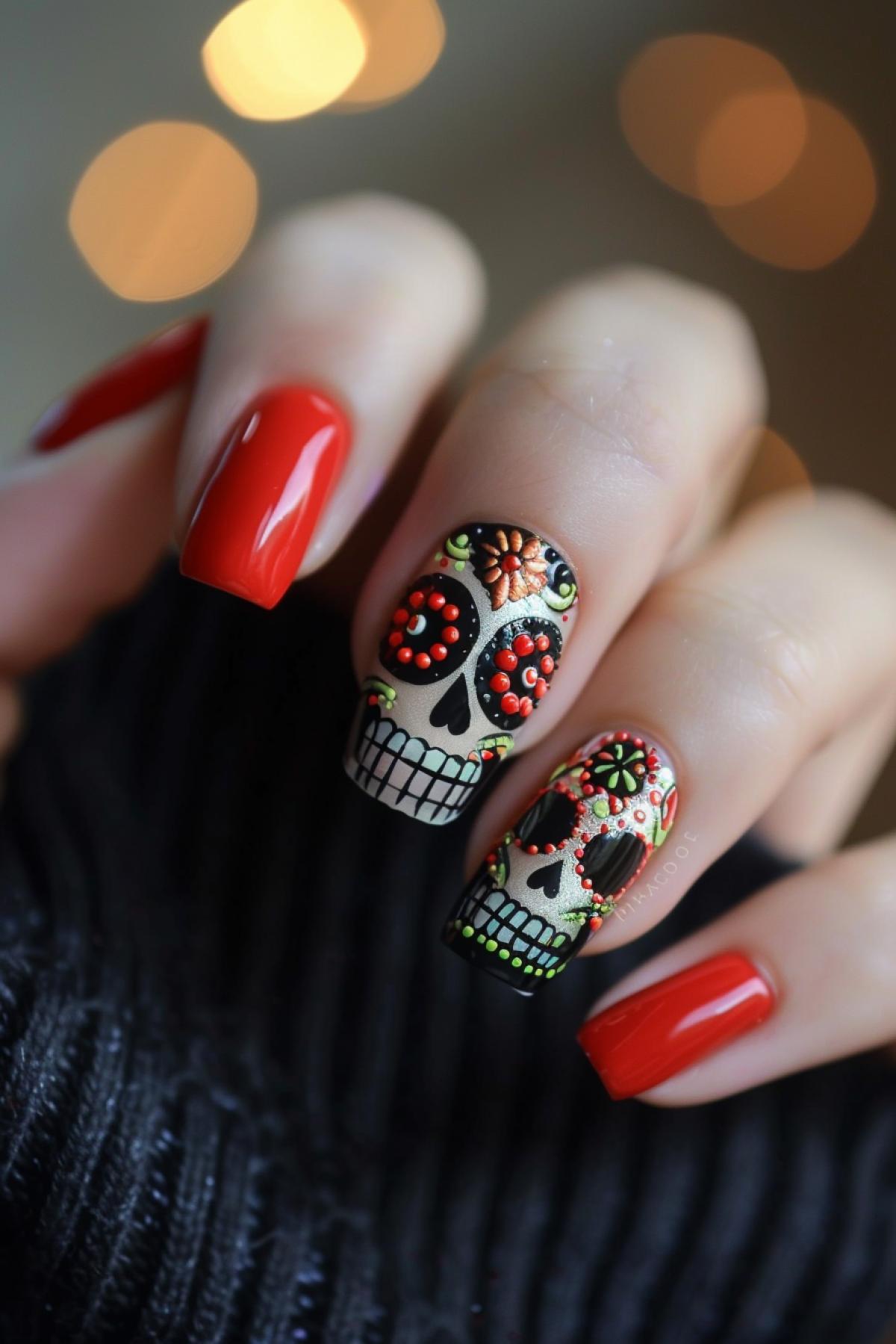 Royal manicure, on manicure draw a skull, vanity, shimmer, minimalism, become, radiance