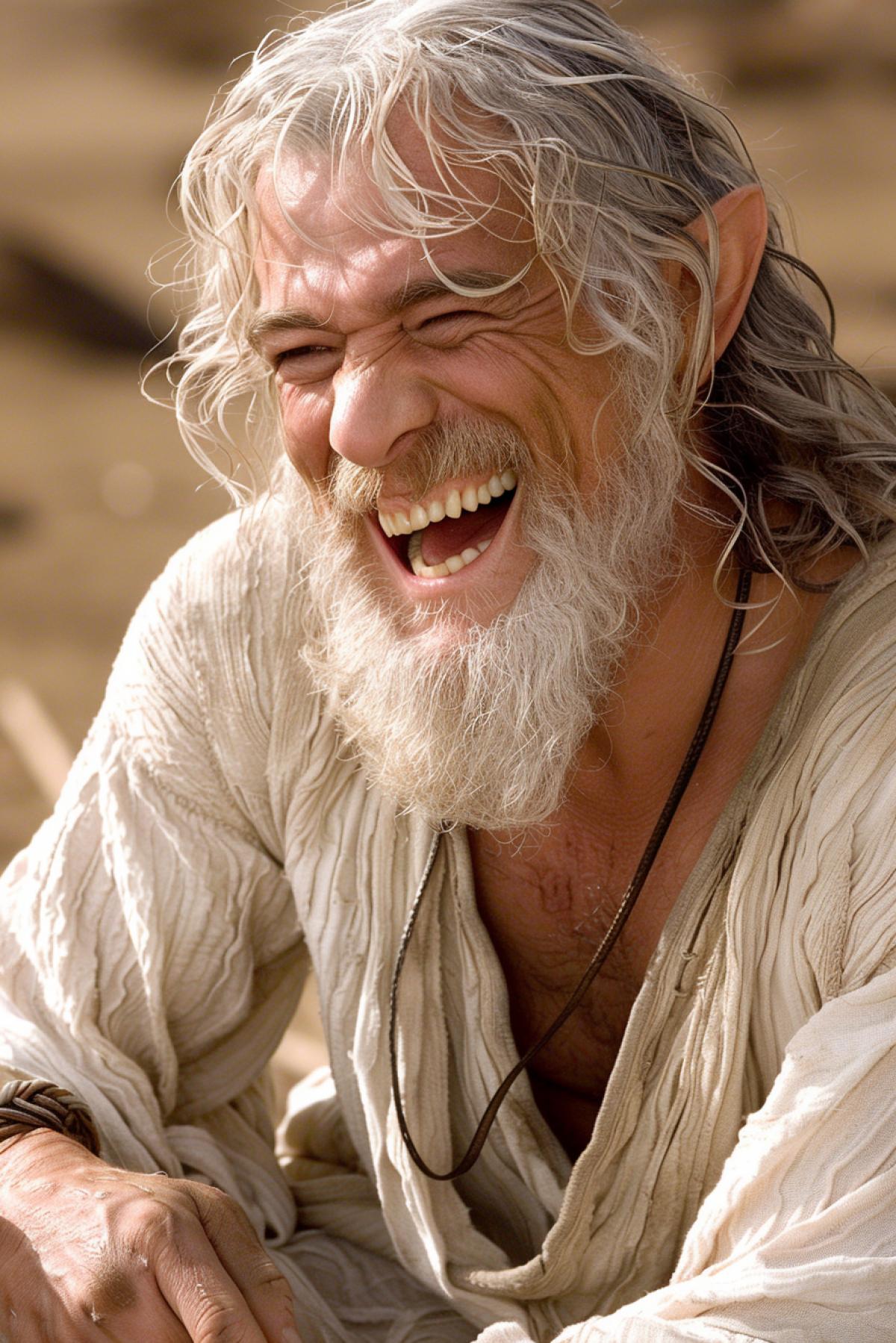 Gandalf laughs close up