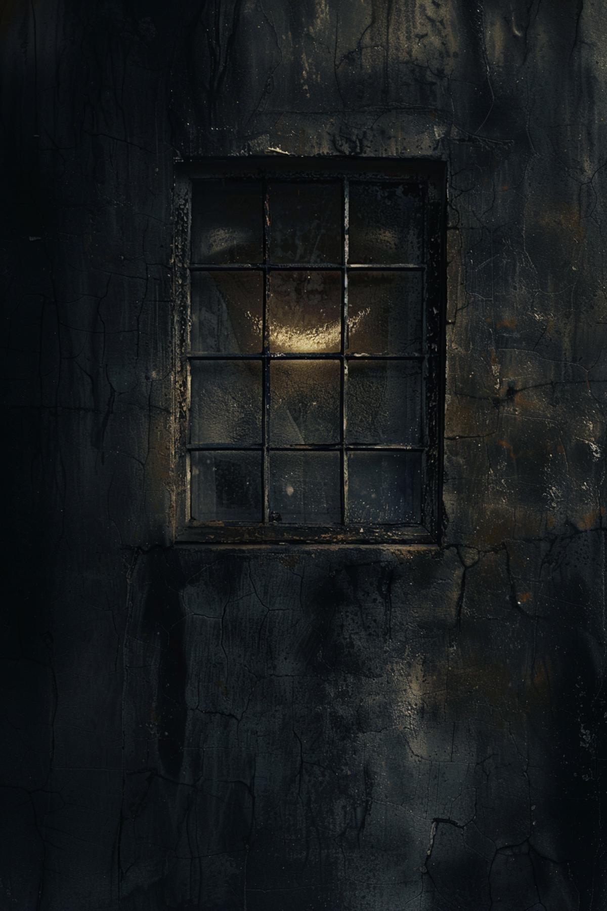 Evil laughter, window, parallel world, flickering, realistic image. Minimalism
