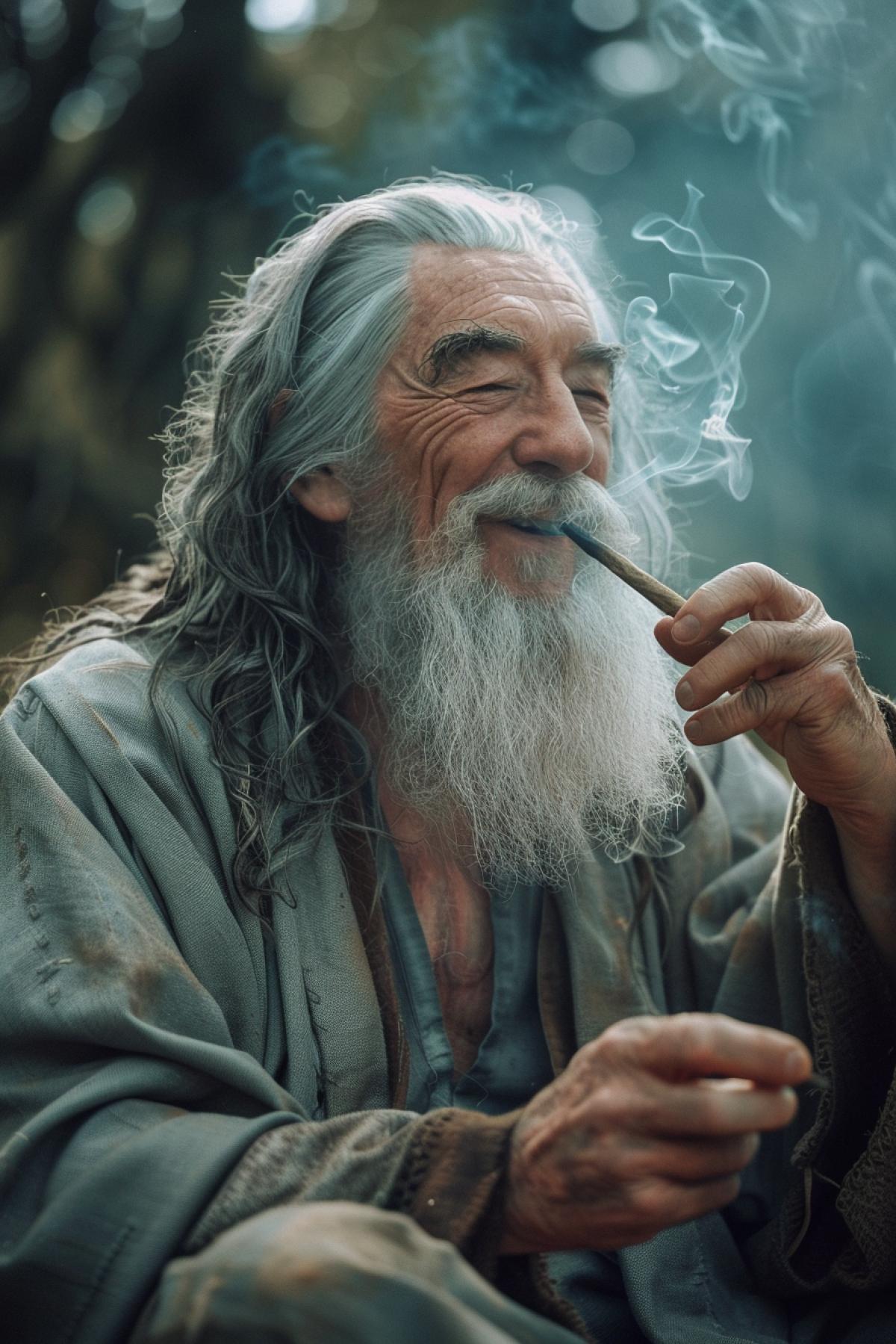 Gandalf smoking a joint of cannabis with Frodo and gollum, laughing, having a great time cinematic shot, photo realistic, 8K resolution, cinema com4k, professional colorgrading, film grain, atmosphere