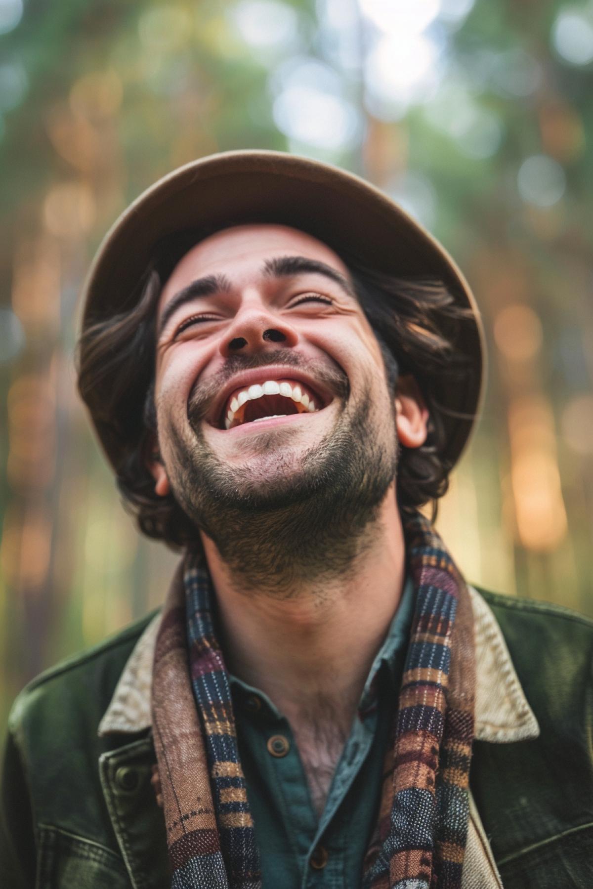 laughter of a cheerful man after a funny joke