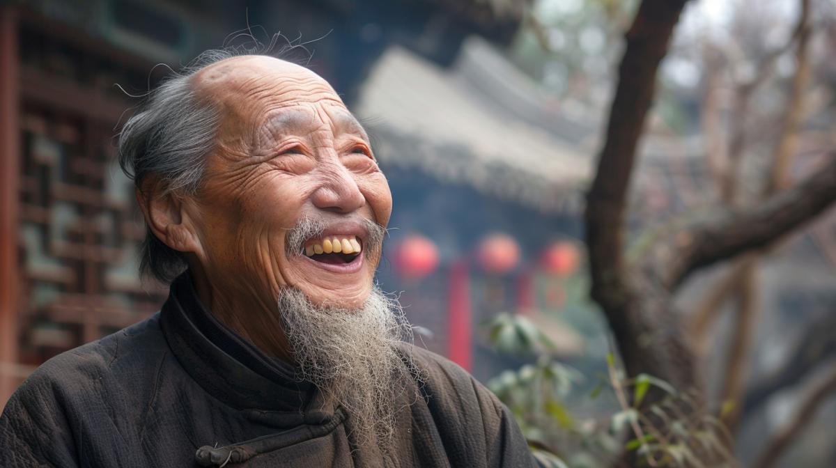 Chinese mans cheerful laughter