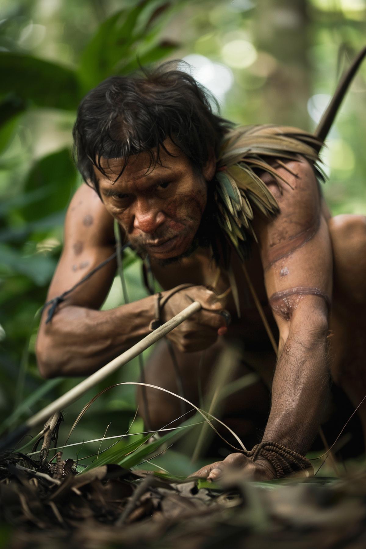 Primitive man hunting in the jungle