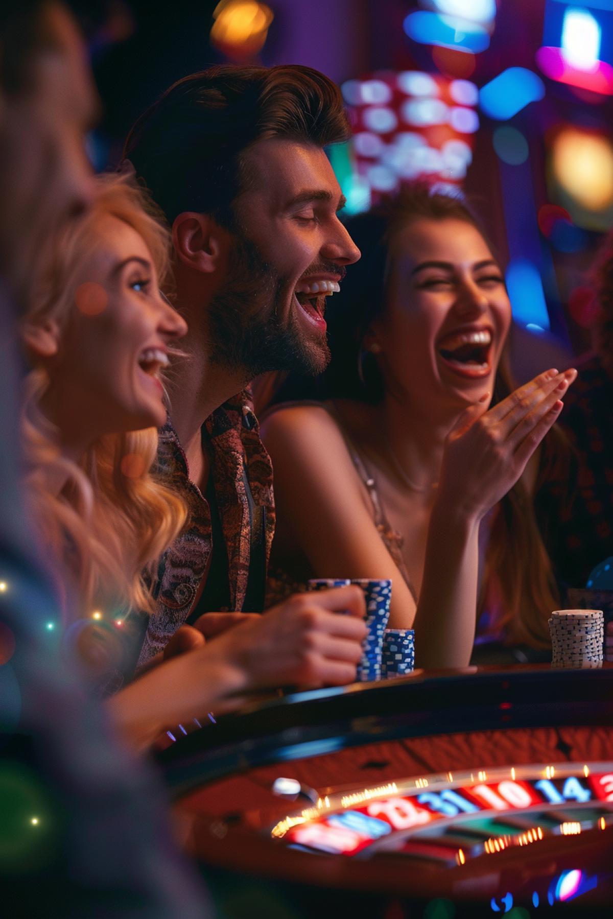 People playing roulette in a casino rejoice at winning. For advertising