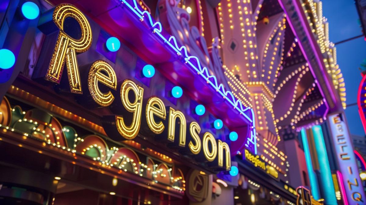 signboard text \"Regenson\", High quality photo of casino bright lights