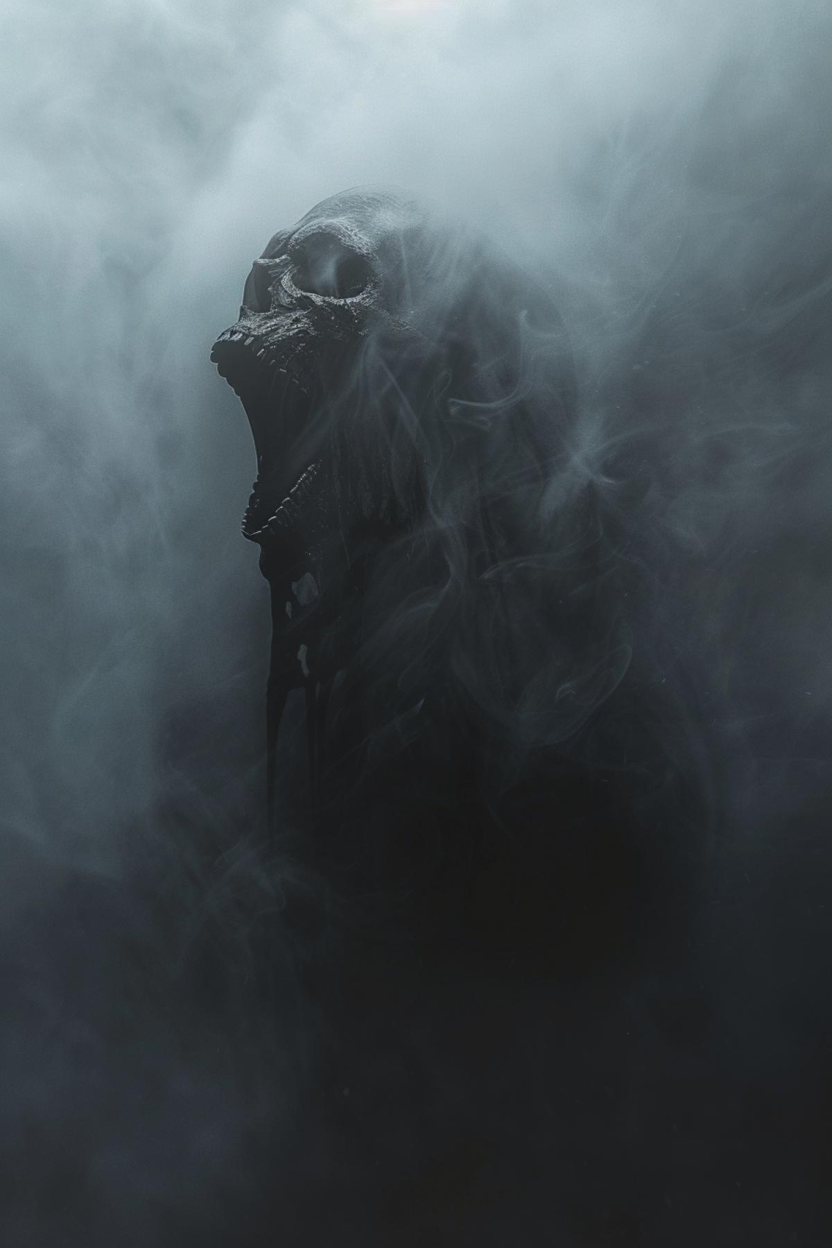 screaming ghost in a dream. dream world, dark dream, mystic, philosophy, fog, flickering, realistic image, mystical creatures