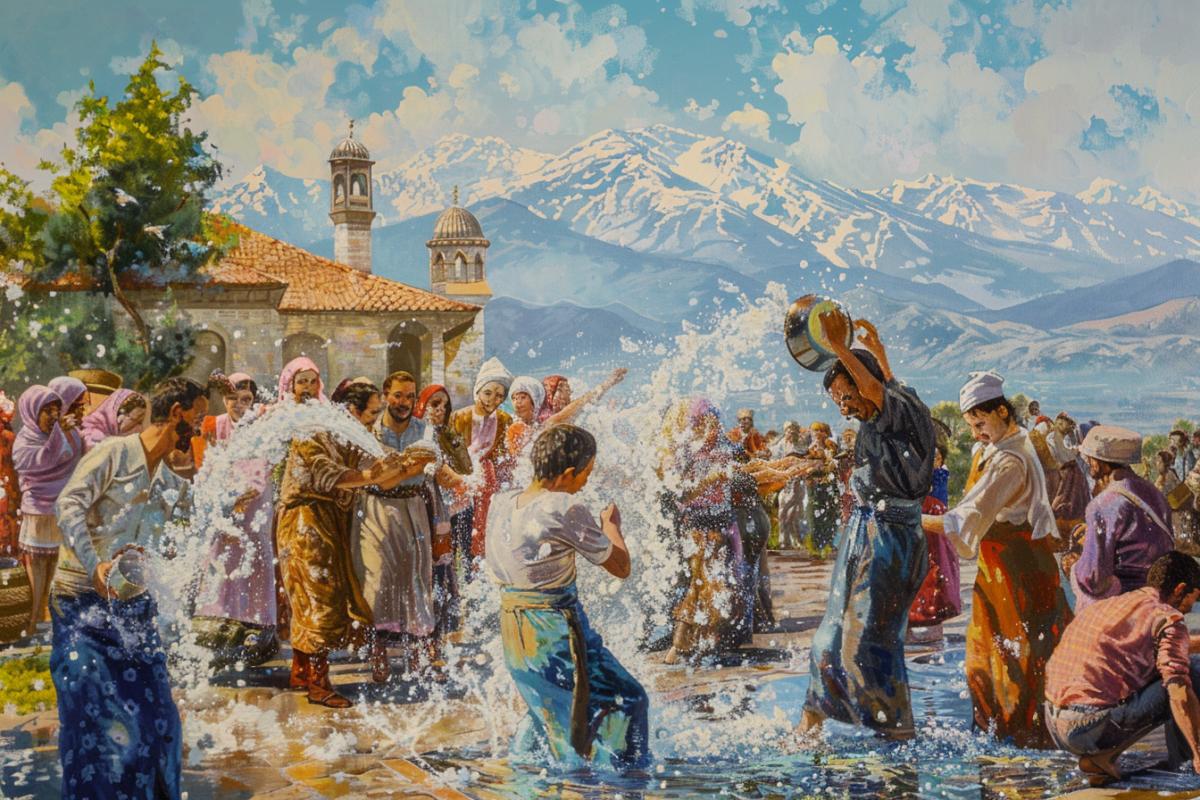 The holiday of pouring water, images dedicated to the bright and cheerful Armenian holiday Vardavar. Your works should convey the spirit of this holiday joy, fun and abundance of water. Depict people pouring water on each other against the backdrop of beautiful city and natural landscapes. Use a variety of styles, from photorealistic images to surreal paintings.