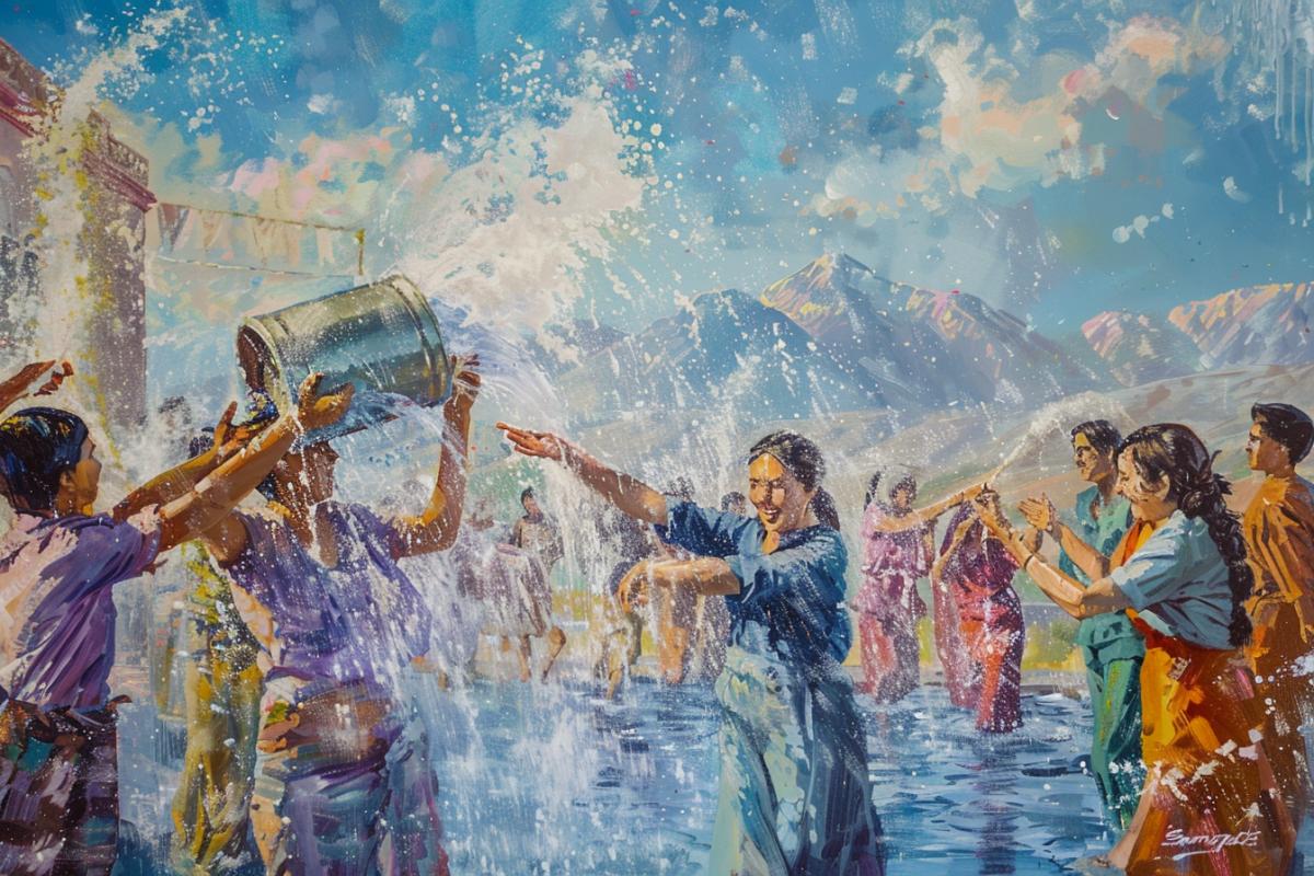 Holiday of pouring water, images dedicated to the bright and cheerful Armenian holiday Vardavar. Your works should convey the spirit of this holiday joy, fun and abundance of water. Depict people pouring water on each other against the backdrop of beautiful urban and natural landscapes of space. Use a variety of styles from photorealistic images to surreal paintings.