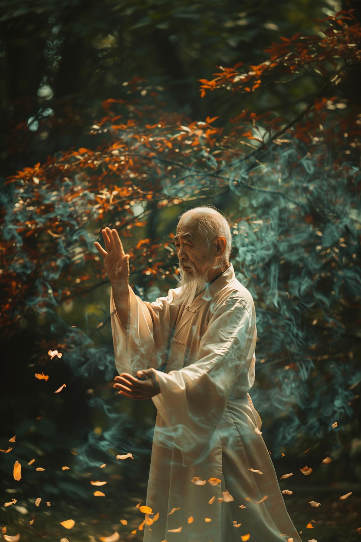Chinese culture, philosophy, qigong, flickering, realistic image,